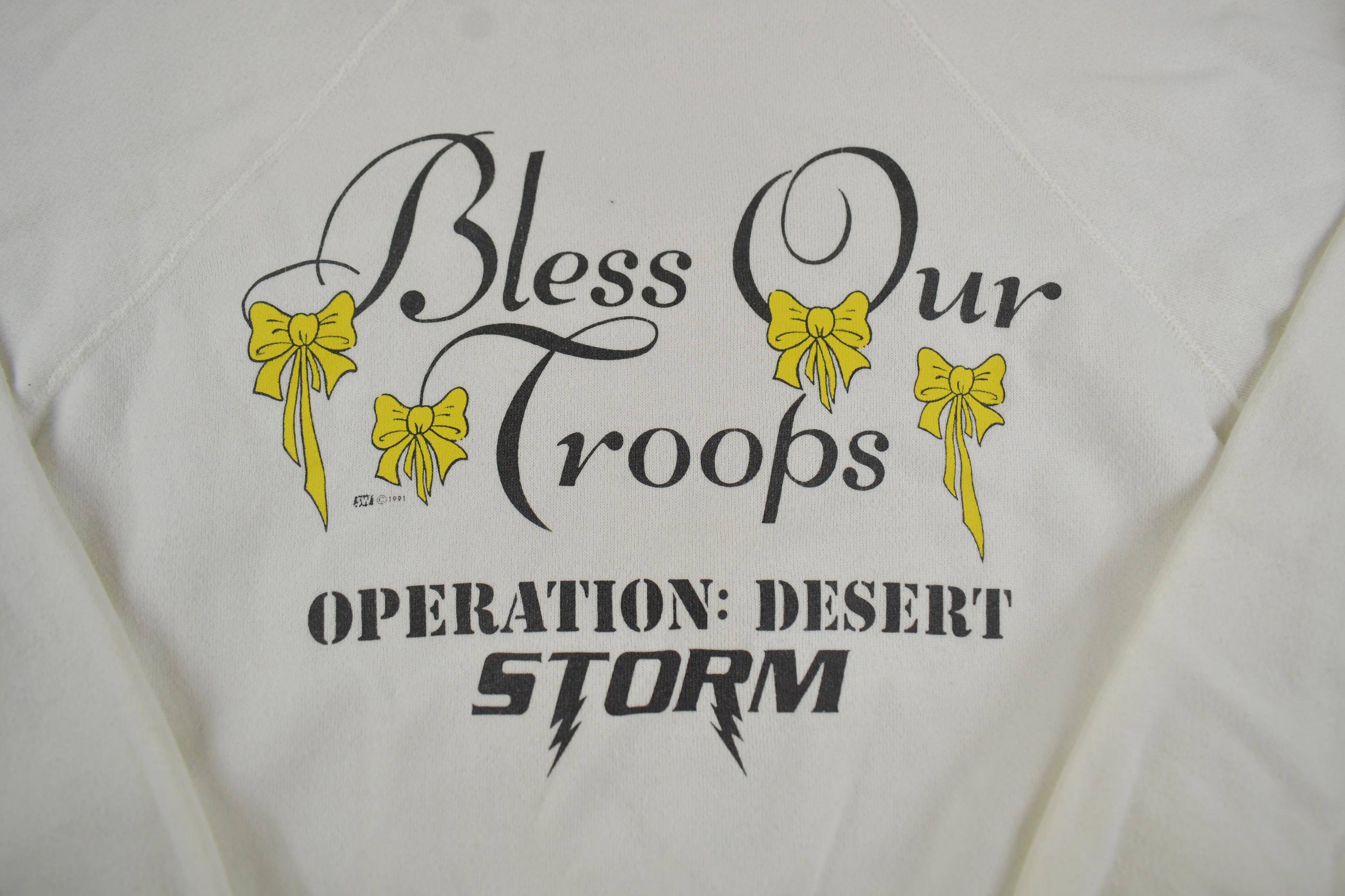 Vintage 1991 Dessert Storm: Bless Our Troops Crewneck Sweatshirt Made In USA