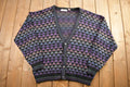 Vintage 1990s Rainbow Geometric Knitted Cardigan Sweater