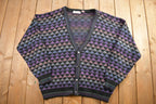 Vintage 1990s Rainbow Geometric Knitted Cardigan Sweater