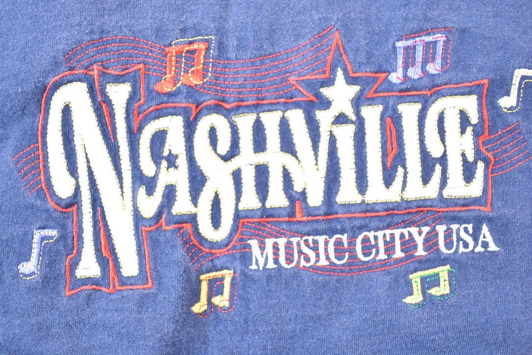 Vintage 1990s Nashville Music City Oarsman Embroidered Souvenir T-Shirt / Streetwear / Made In USA / Vacation Tee / Travel T Shirt