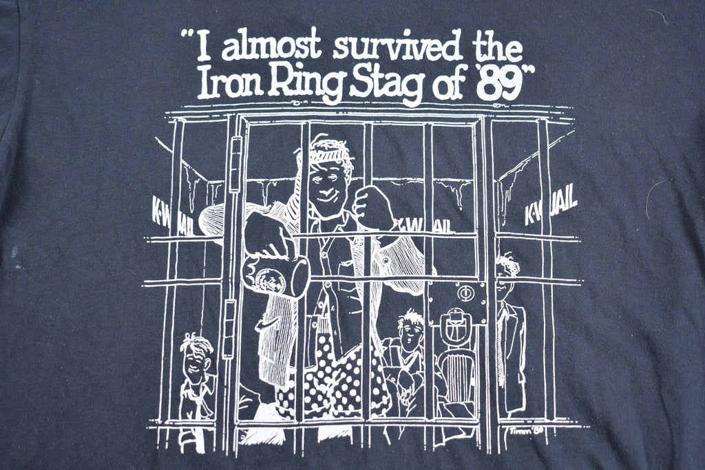 Vintage 1980s I Almost Survived The Iron Ring Stag of '89 Graphic T Shirt
