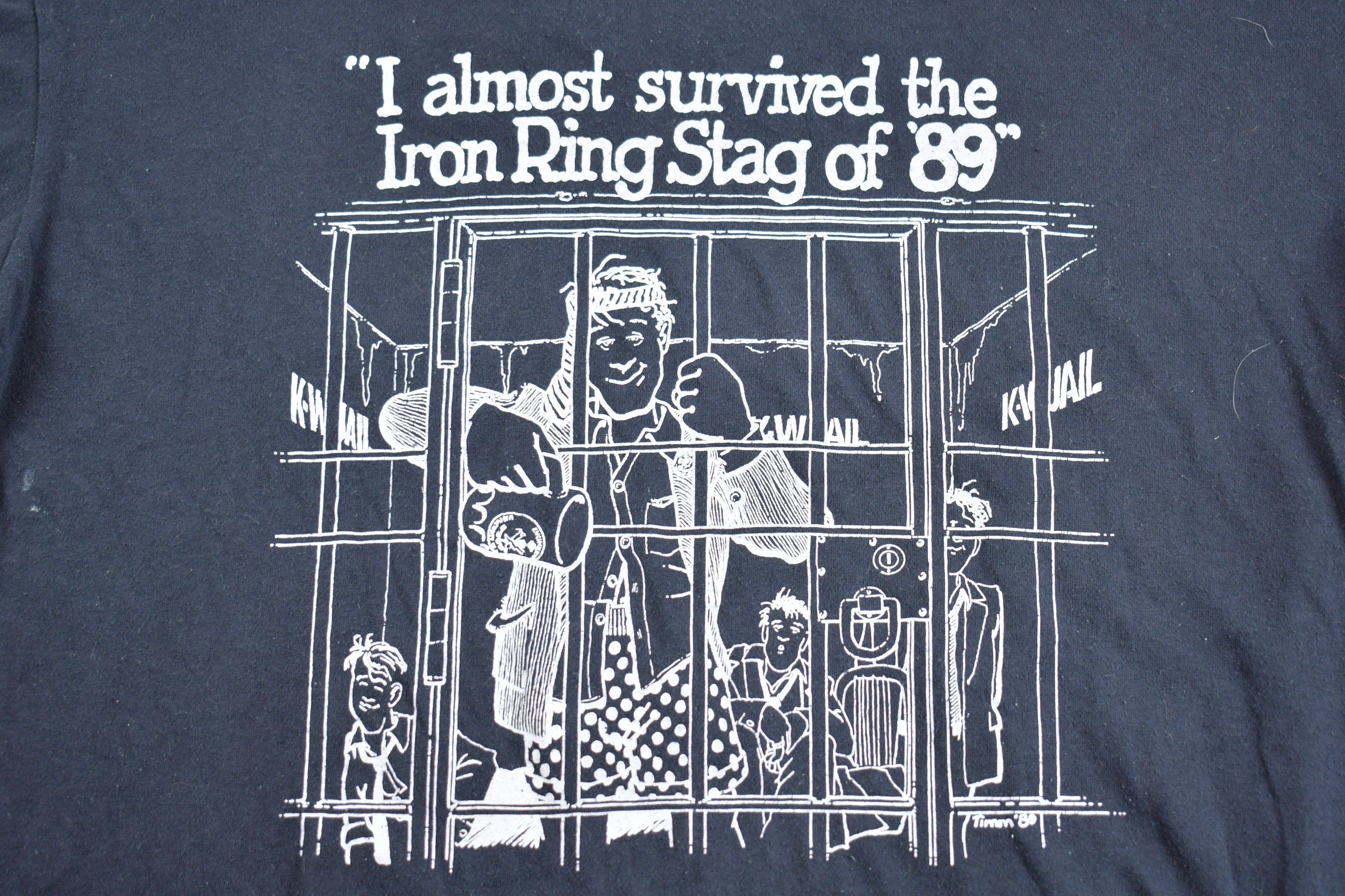 Vintage 1980s I Almost Survived The Iron Ring Stag of '89 Graphic T Shirt