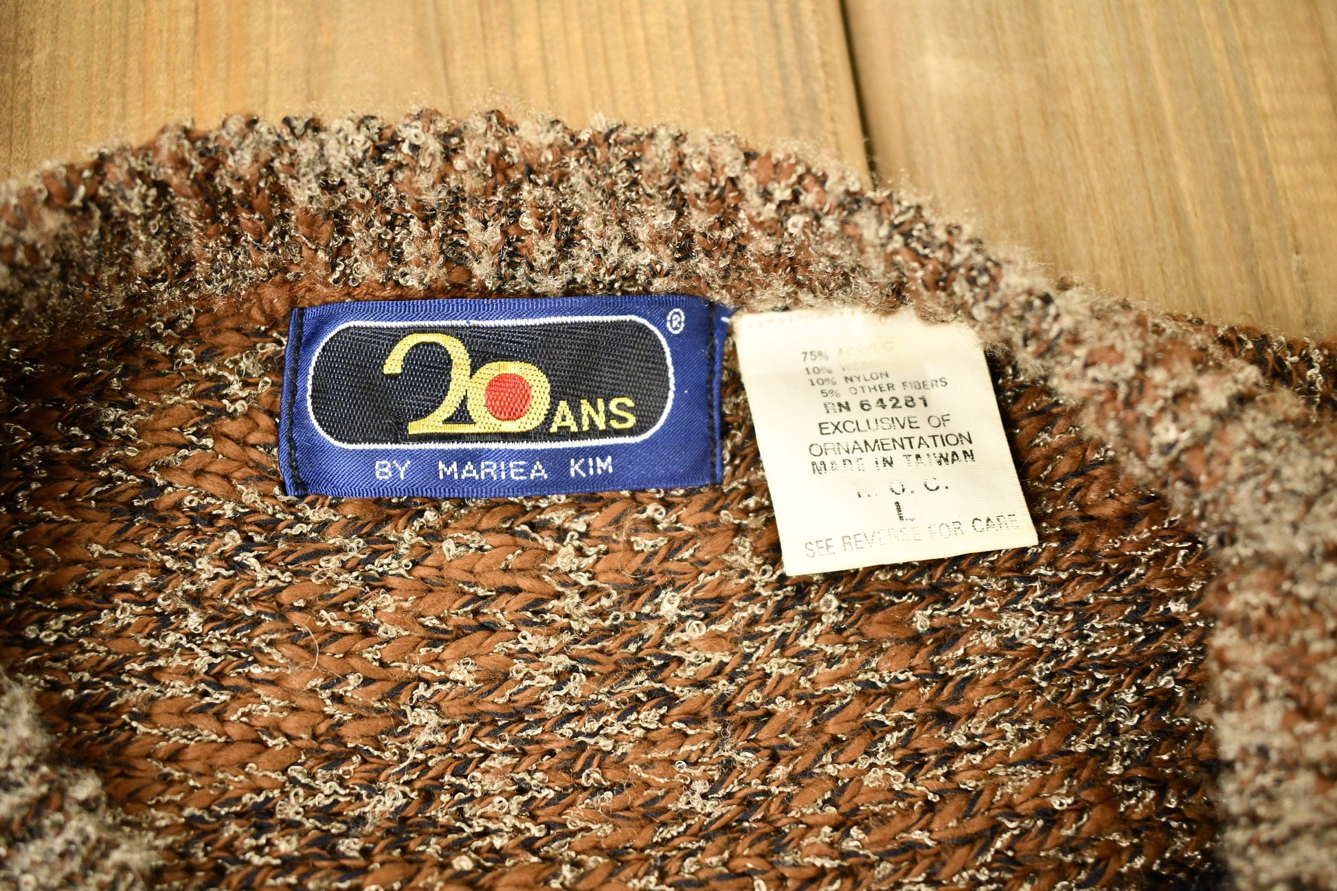 Vintage 1980s 20 Ans Color Block Patchwork Earth Toned Knitted Sweater