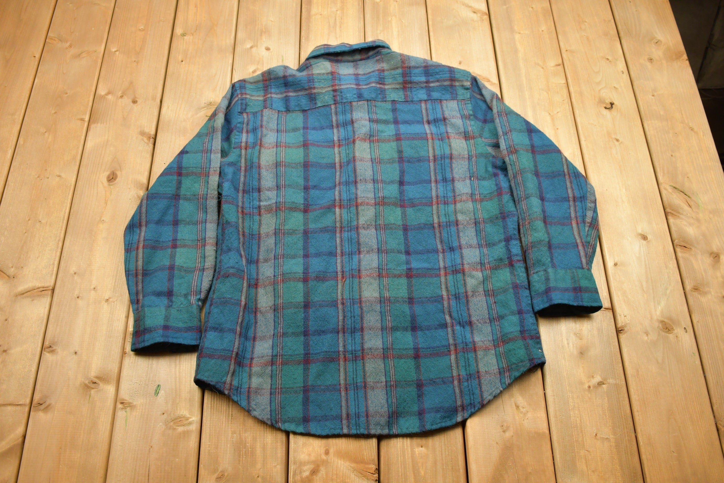 Vintage 1990s Allen Wickfield Plaid Wool Flannel Button Up Shirt