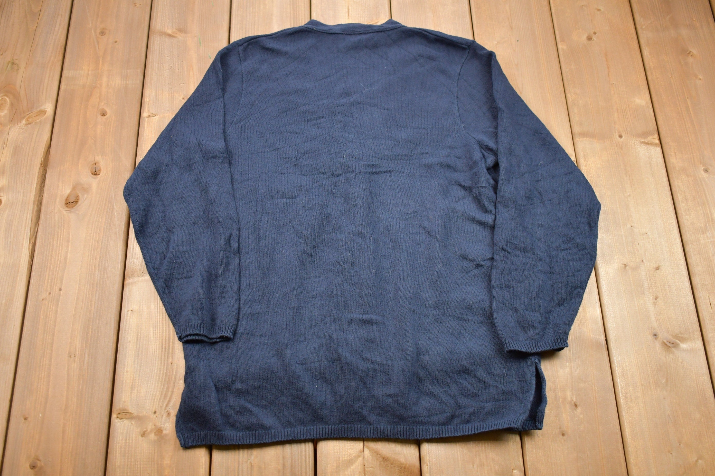 Vintage 1990s Credit Union Embroidered Logo Knit Cardigan