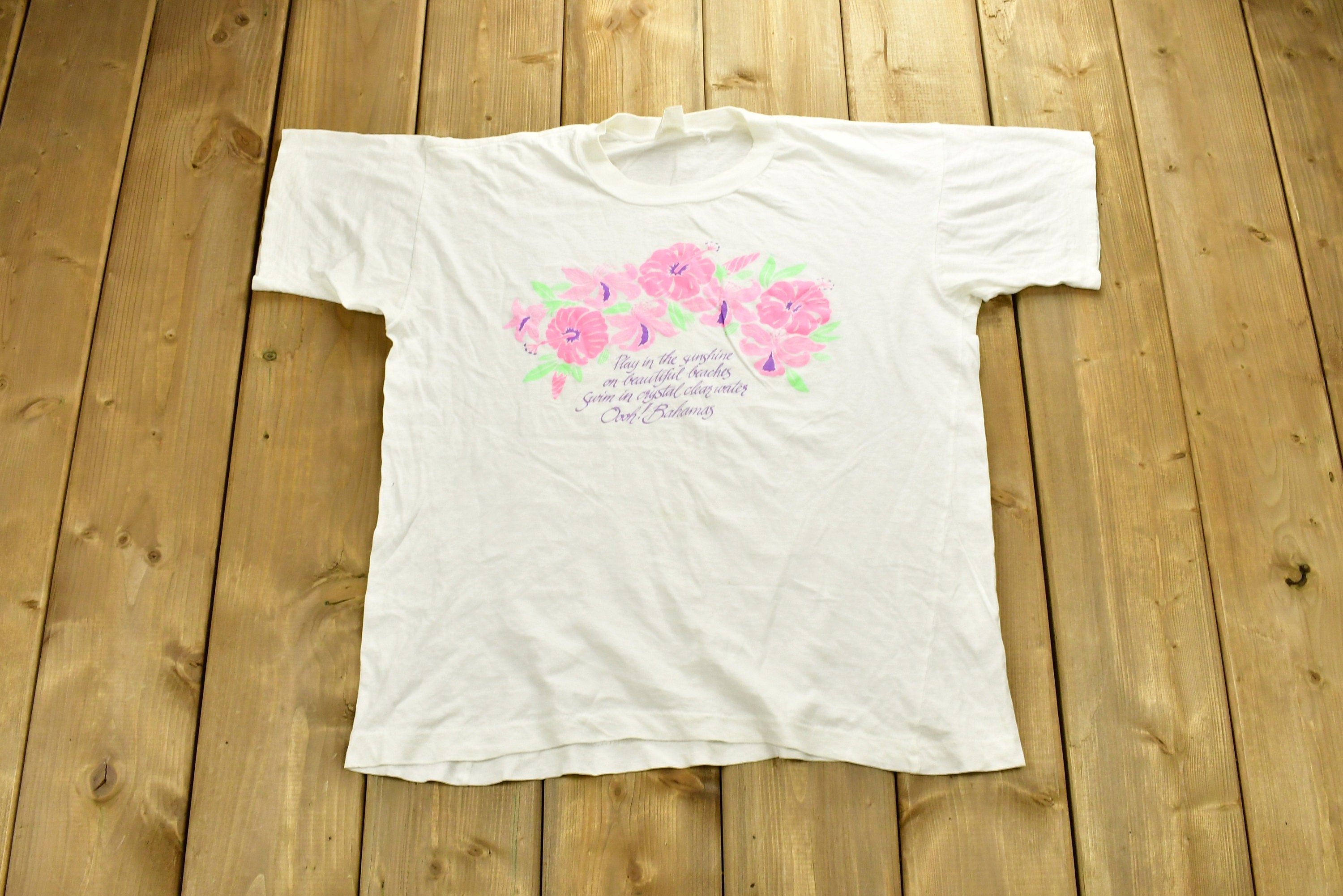Vintage 1990s Bahamas Floral Graphic T-Shirt