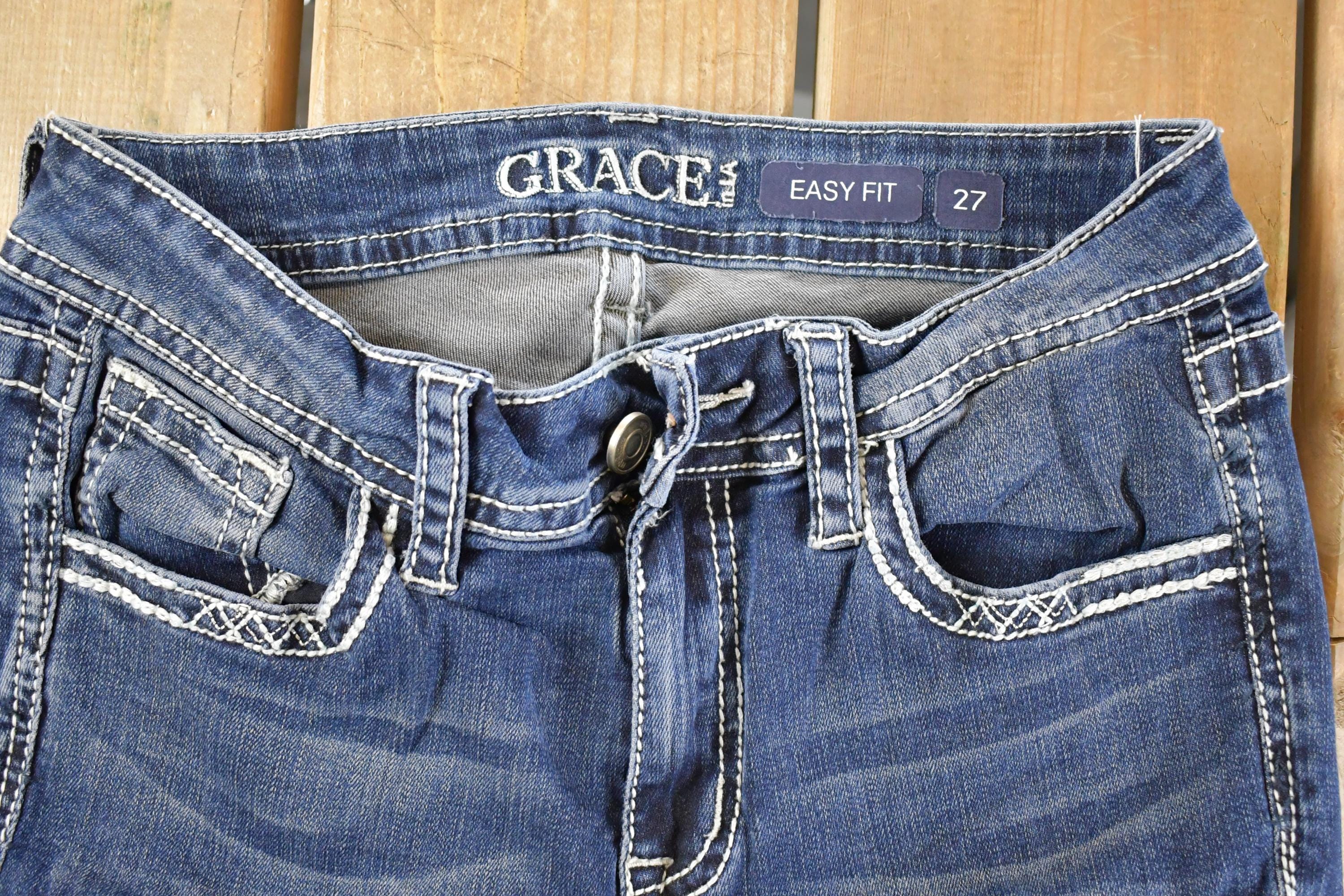 Vintage Deadstock Y2K Grace In LA Bedazzled Bootcut Low Rise Jeans Women's Size 27 x 32
