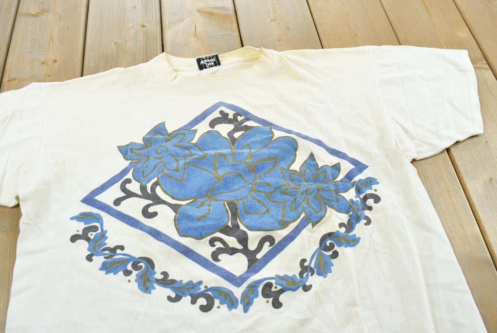Vintage 1990s Body Wrappers Blue Flower T-Shirt Mens XL