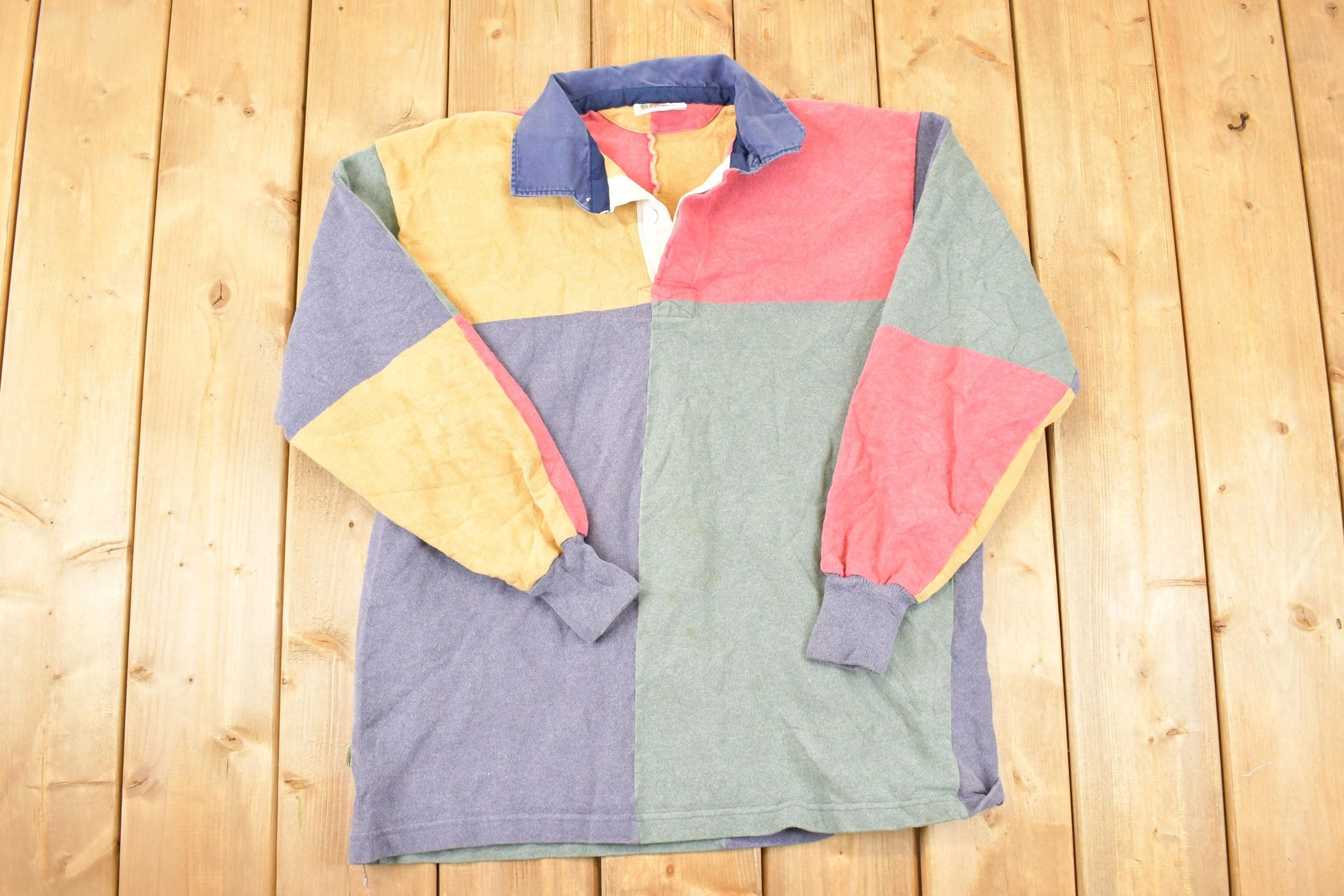 Vintage 1990s Quarter Button Barbarian Colour Block Button Up Rugby Shirt Men's L