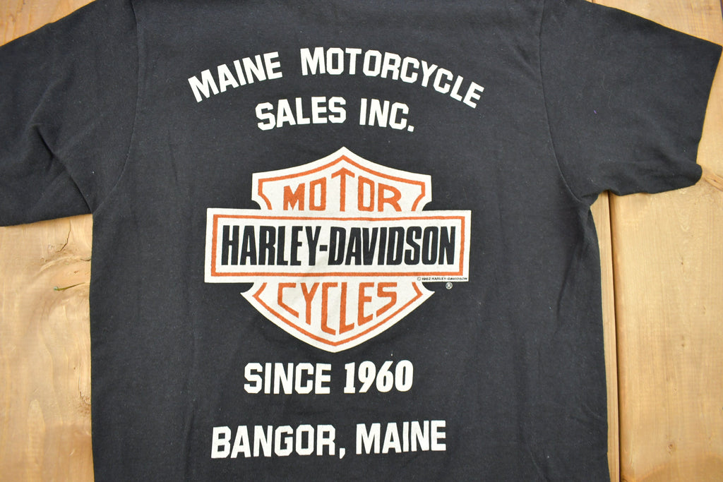 Vintage 1982 Maine Motorcycle INC Harley Davidson Bangor Maine Graphic T-Shirt