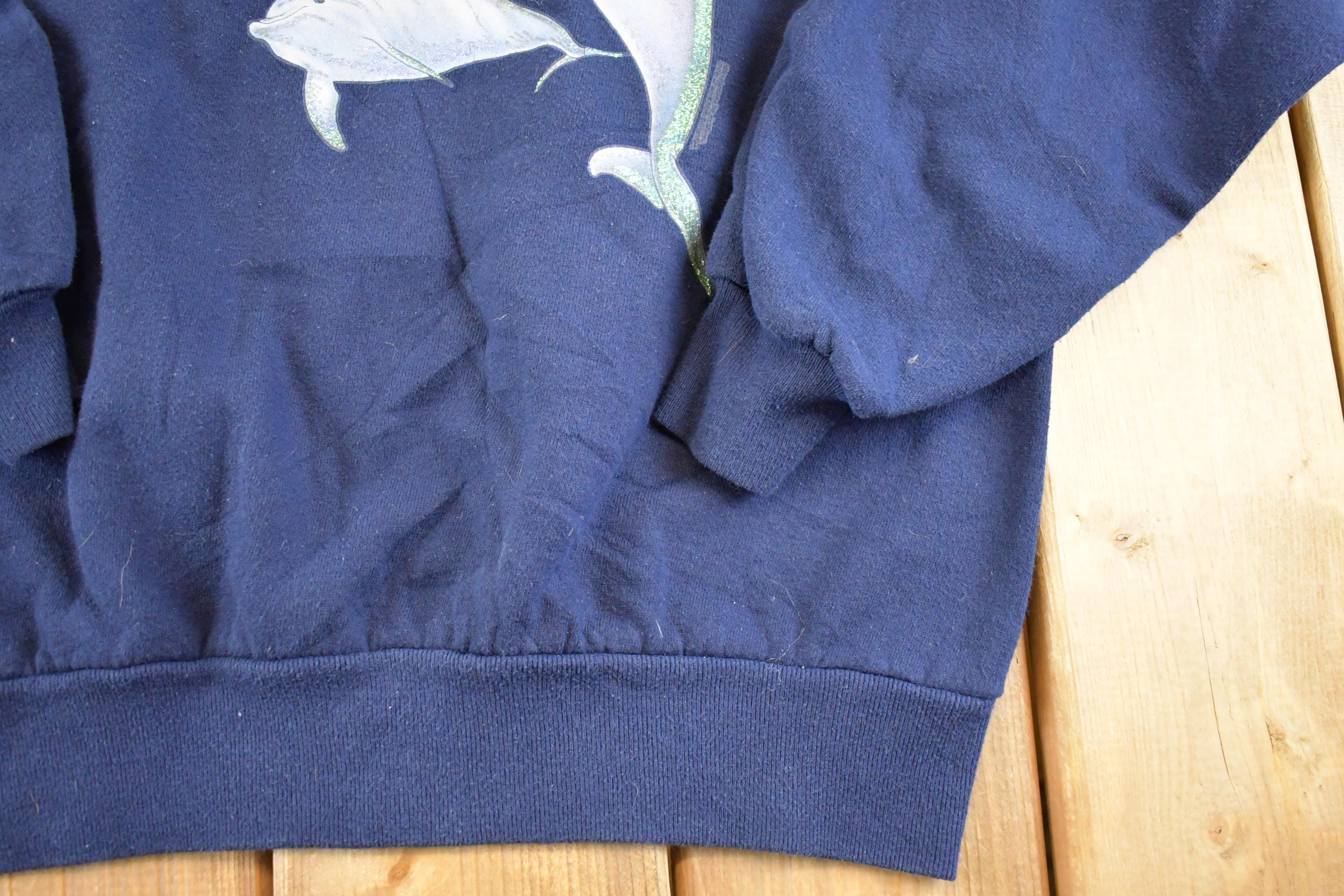 Vintage 1990s Cute Dolphins Sparkly Souvenir Crewneck Sweatshirt Women's L