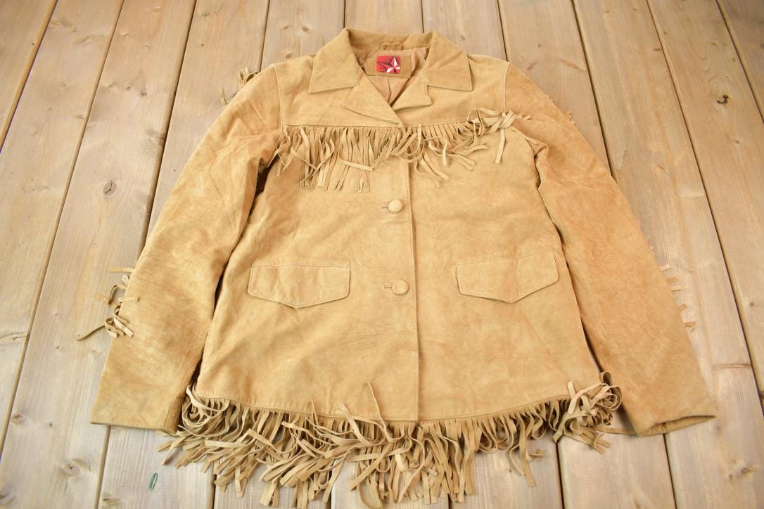 Vintage 1990s Brown Suede Fringe Jacket