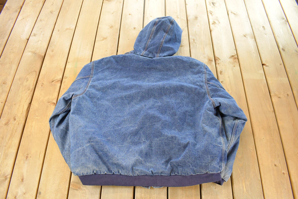 Vintage 1990s Rasco Denim Plaid Lined Fire Resistant Hooded Jacket Men's 2XL