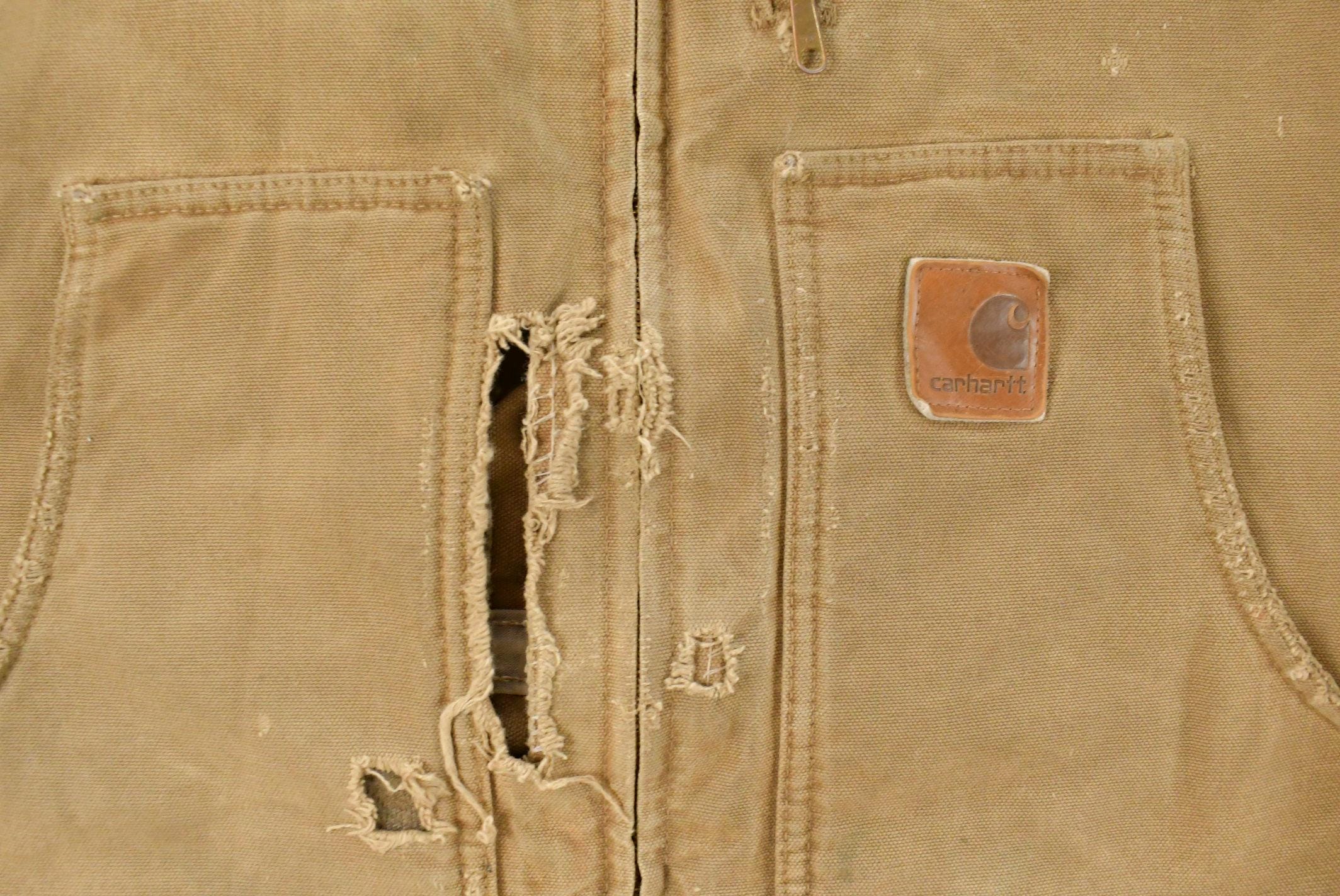 Vintage 1990s Carhartt Distressed Sherpa Lined Canvas Jacket Men's Medium