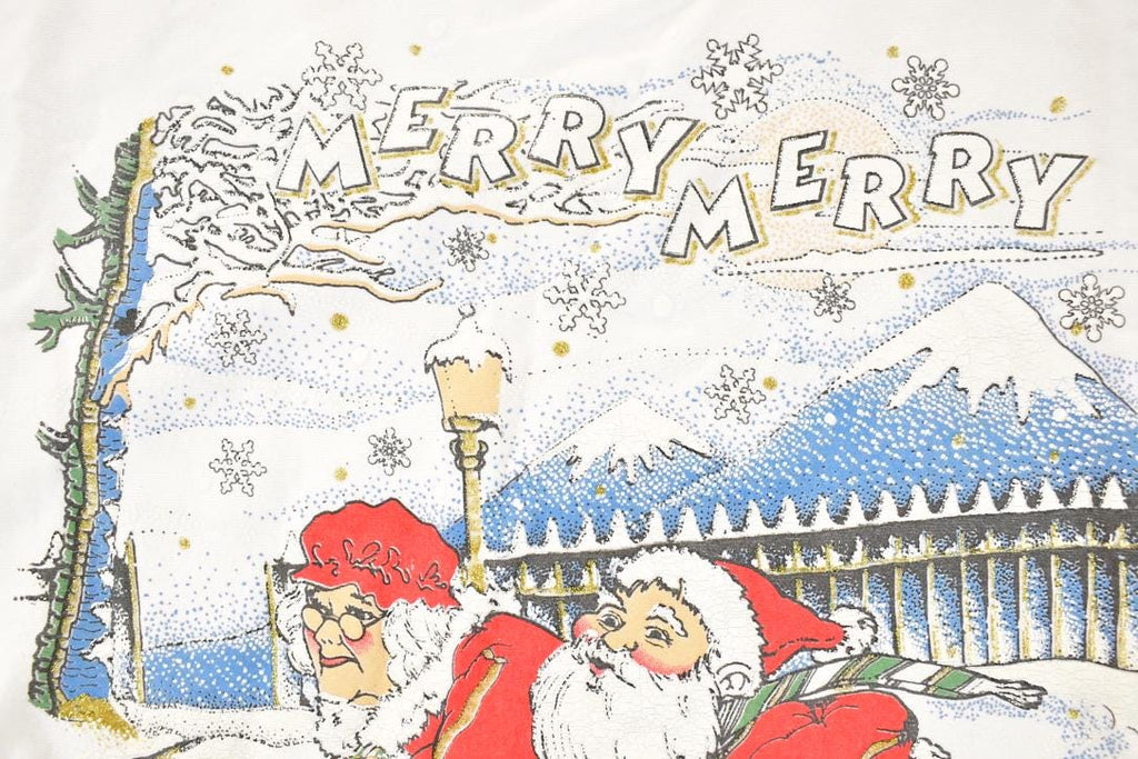 Vintage 1990s Merry Merry Christmas Skating Santa Crewneck Sweatshirt Women's XXL / Made In USA / 90s Xmas Crewneck / Cute Cartoon Holidays