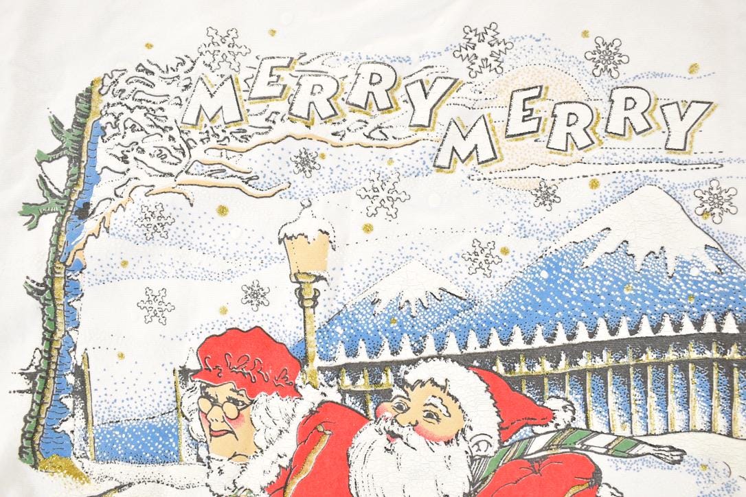 Vintage 1990s Merry Merry Christmas Skating Santa Crewneck Sweatshirt Women's XXL / Made In USA / 90s Xmas Crewneck / Cute Cartoon Holidays