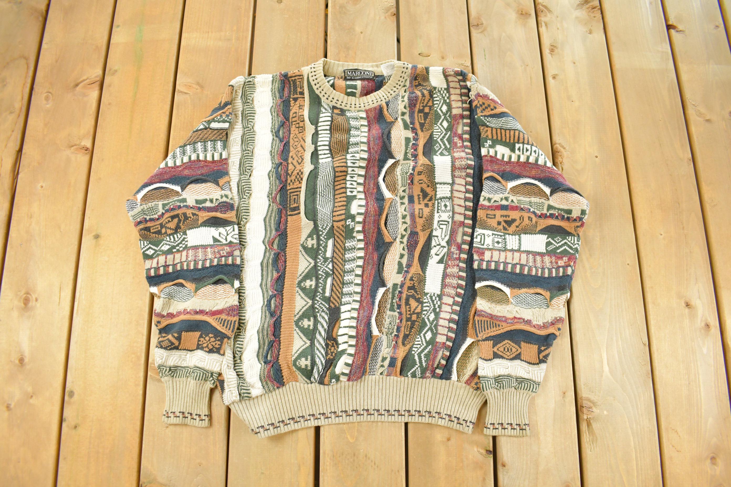 Vintage 1990s Marconi 3D Cable Knit Crewneck Sweater Men's Large