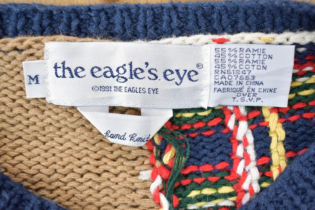 Vintage 1991 The Eagles Eye Hand Knit Button Up Knit Christmas Sweater