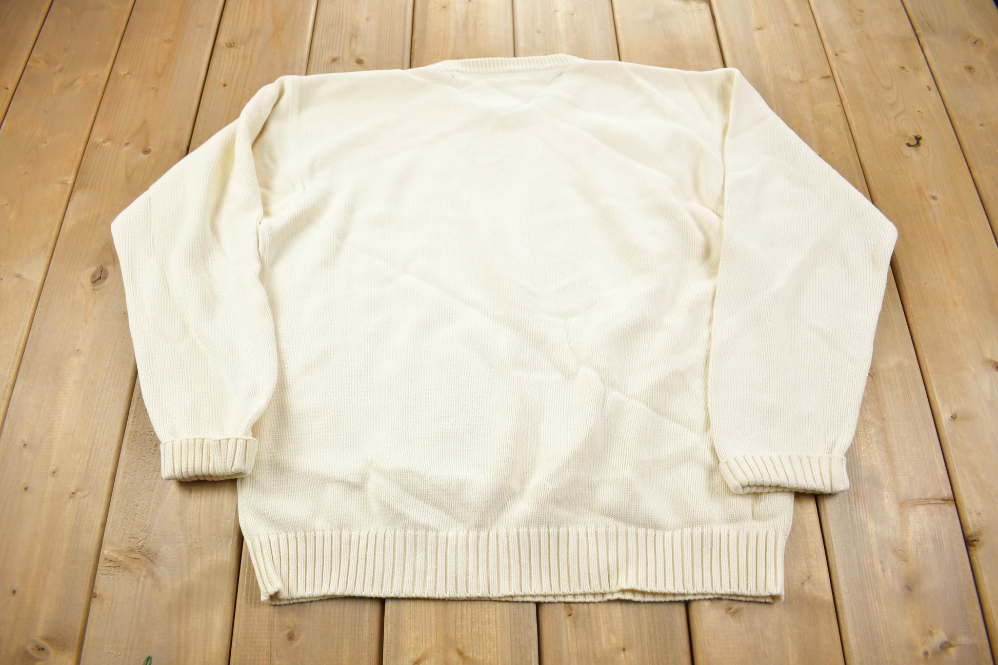Vintage 1990s Tommy Hilfiger Embroidered Knitted Sweater  Vintage 90s Crewneck  Vintage Tommy  Cream Knit