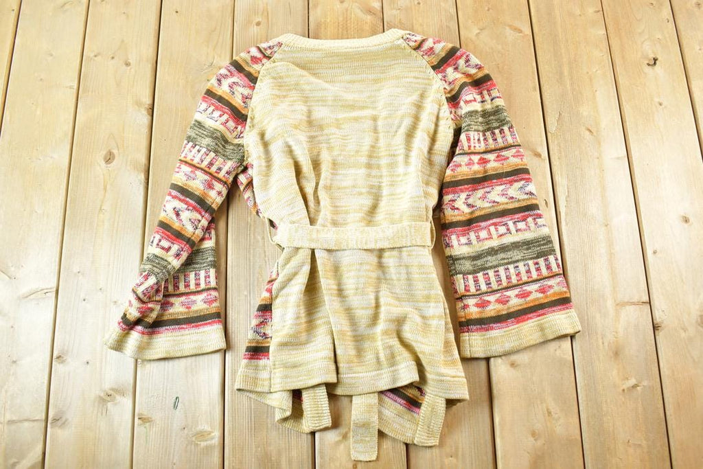 Vintage 1960s Knit Abstract Pattern Crewneck Sweater Womens S