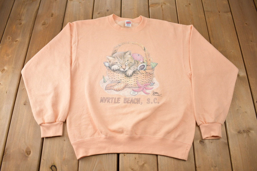 Vintage 1990s Myrtle Beach South Carolina Kitten Crewneck / 90s Crewneck / Grandma Sweater / Streetwear / Made In USA / Animal Theme