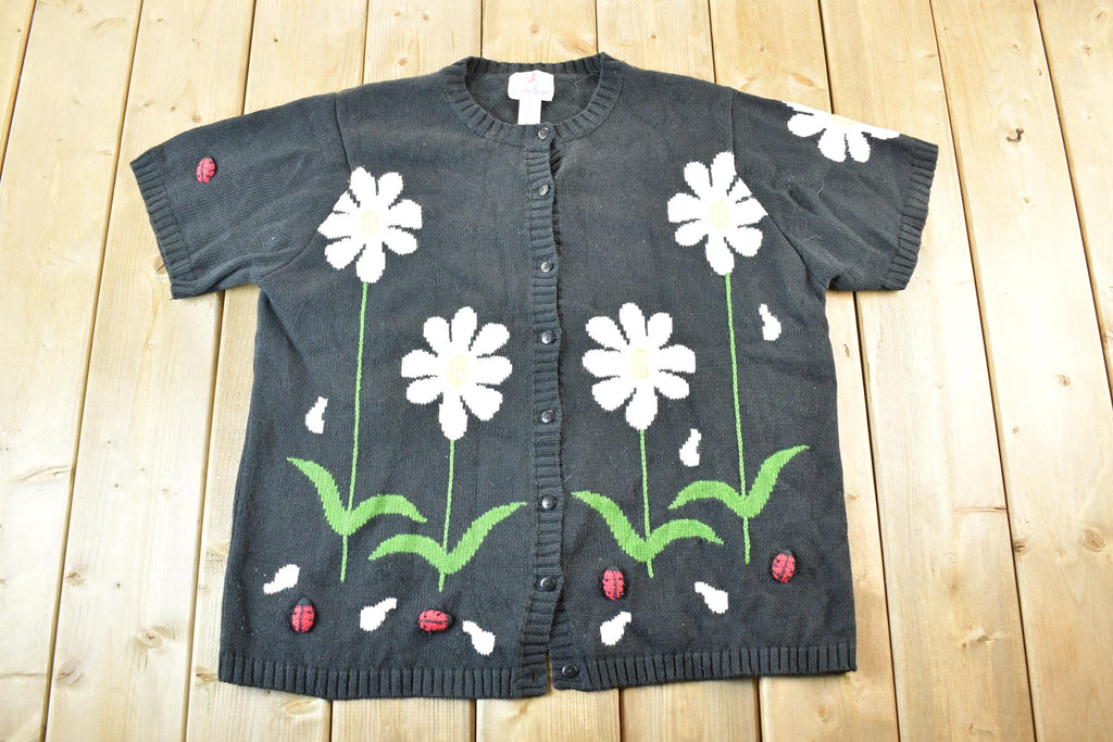 Vintage 1990s Quacker Factory Knit Floral Pattern Crewneck Sweater Womens XL