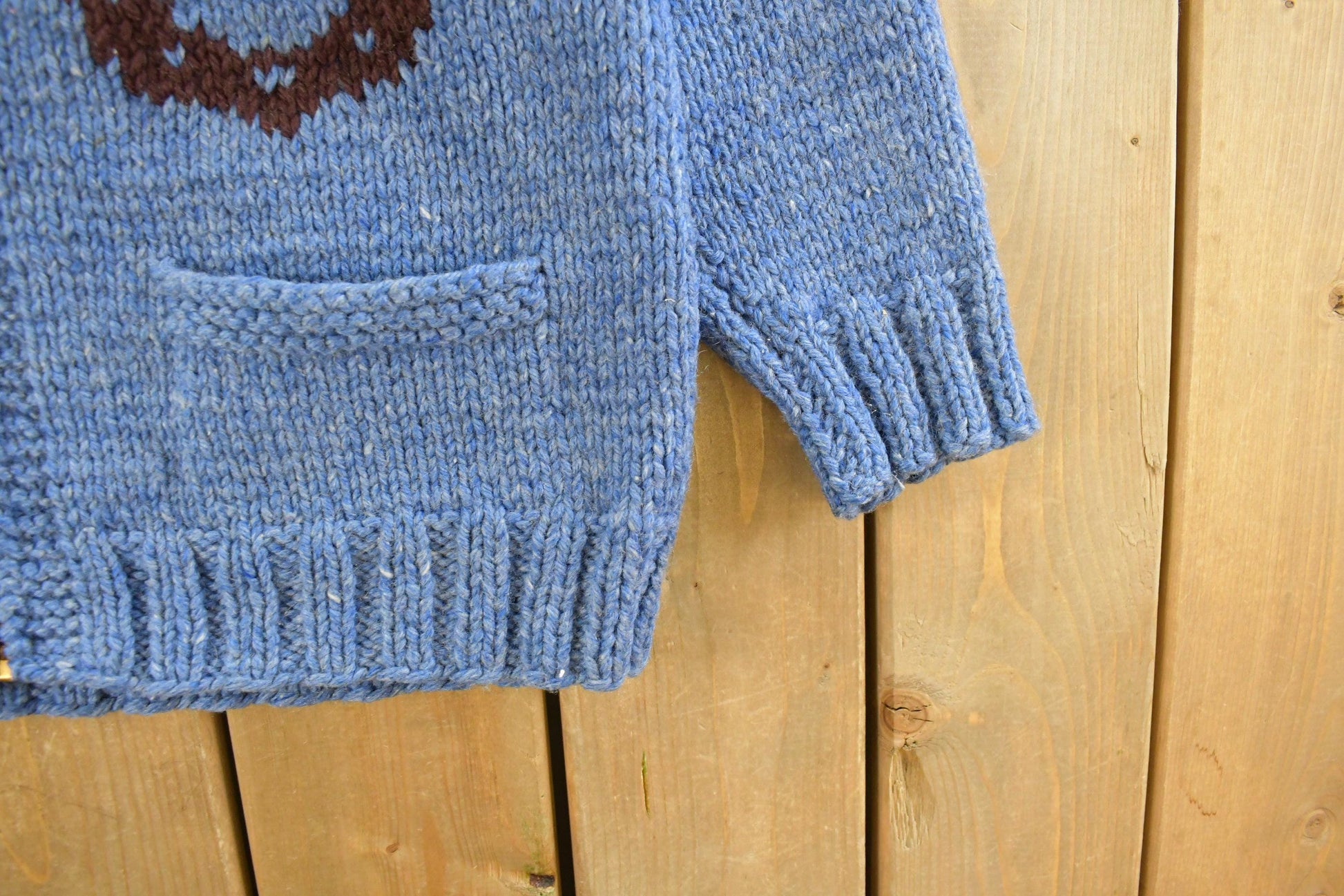 Vintage 1970s Horse Full Zip Hand Knit Cowichan Sweater Men's Medium