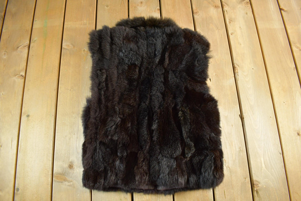 Vintage 1980s Brown Fur Zip Up Vest Jacket Women's Small