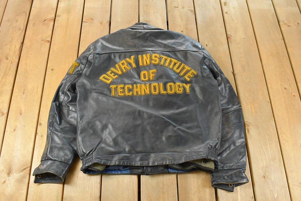 Vintage 1970s DeVry Institute of Technology Collegiate Lined Leather Jacket Men's Large