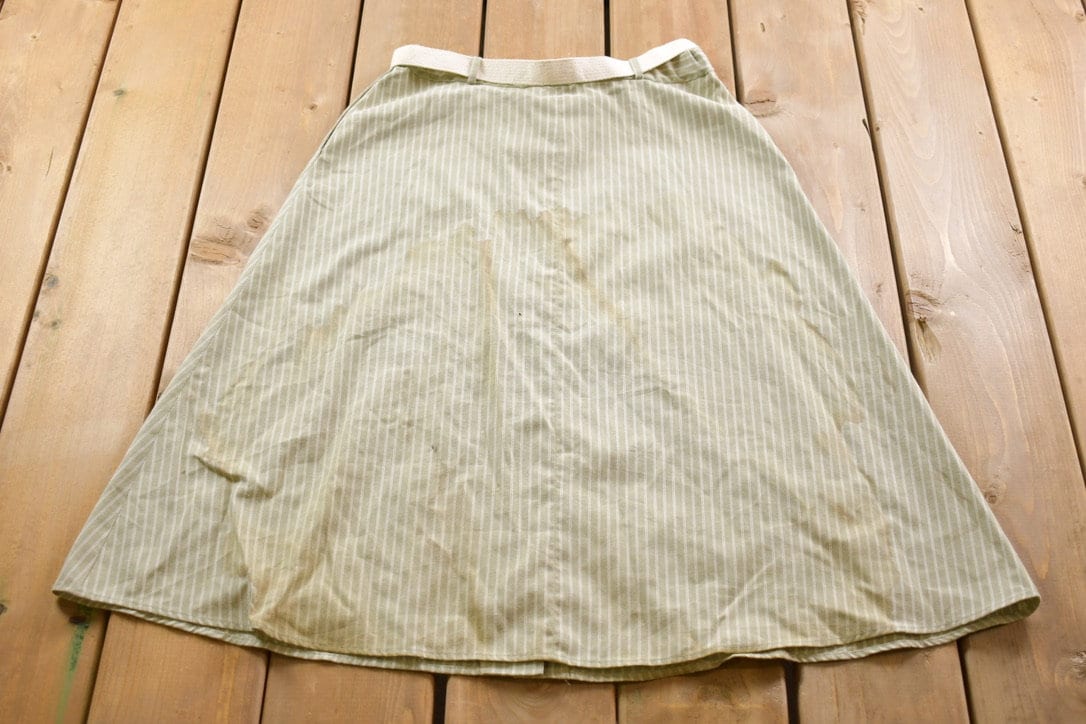 True Vintage 1980s Joyce Jaguar Green Striped Skirt Size 28 x 28