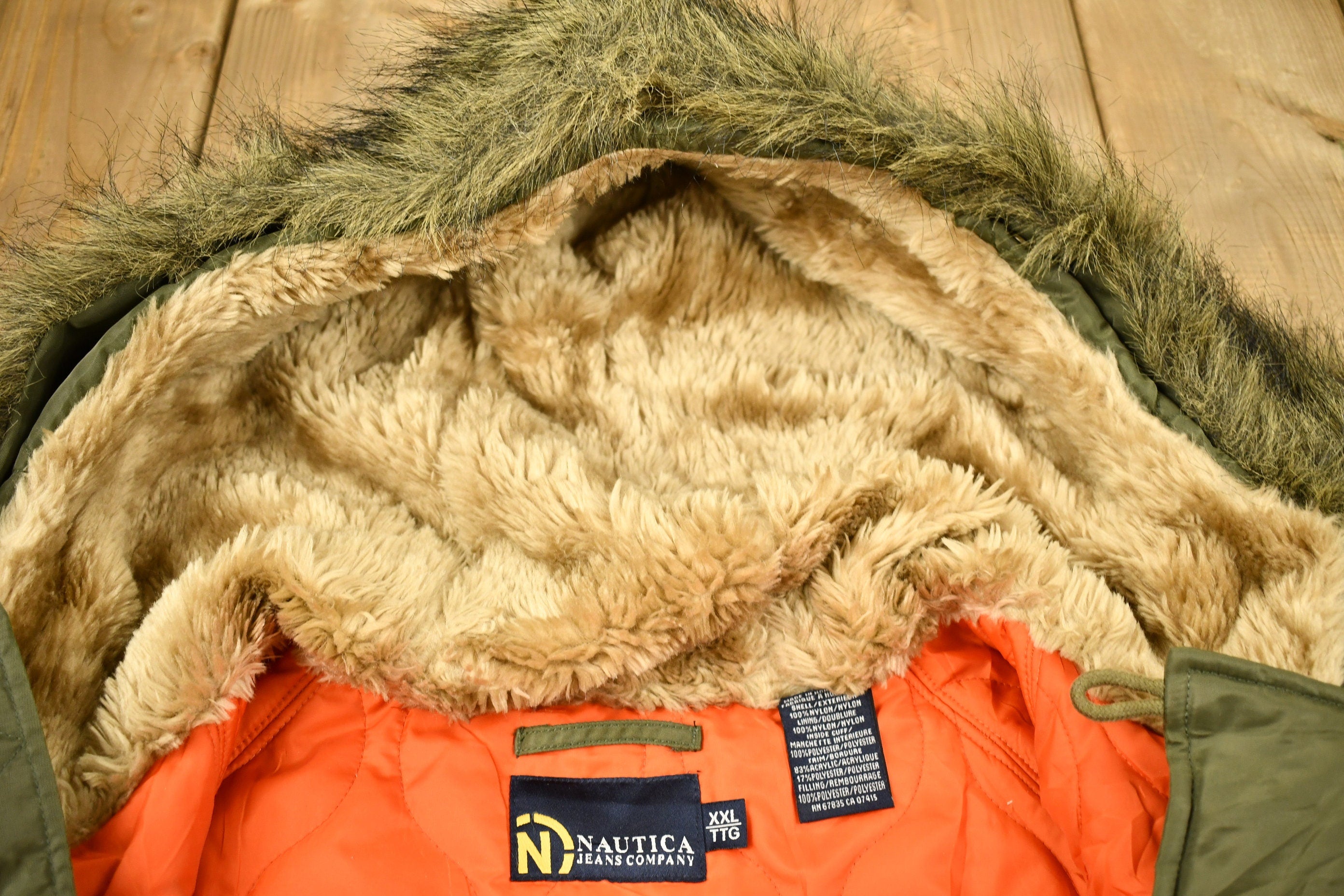 Vintage 1990s Nautica Jeans Co Fur Hood Winter Parka Jacket