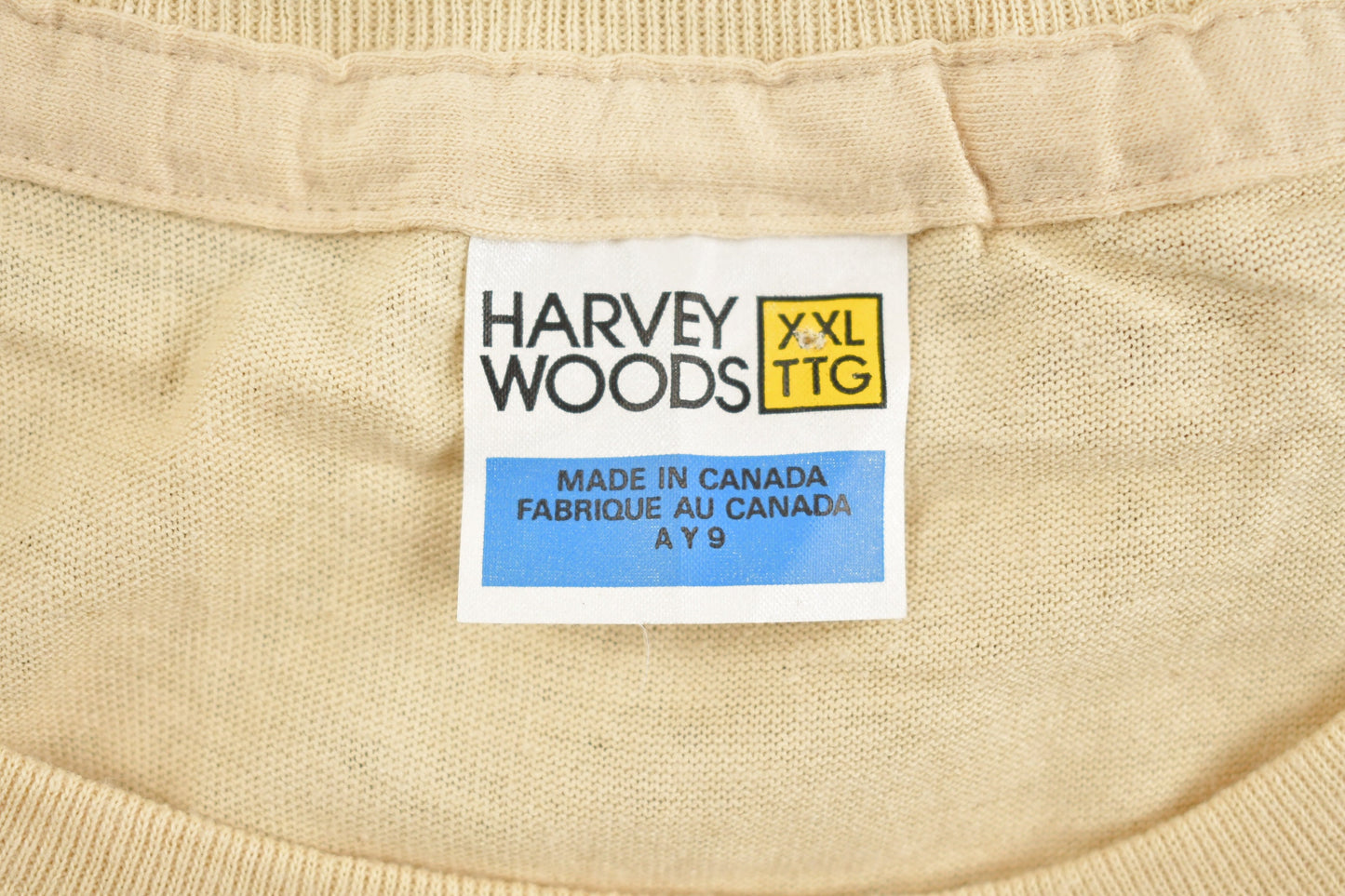 Vintage 1980s Harvey Woods Beige T-Shirt / Graphic / 80s / 90s / Streetwear / Retro Style / Single Stitch / Made In Canada /