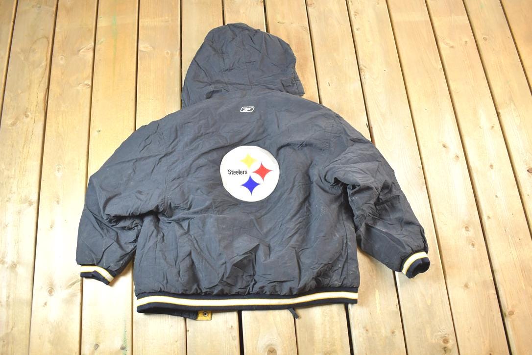 Vintage 1990s Reebok Pittsburgh Steelers Hooded Full Zip NFL Football Jacket