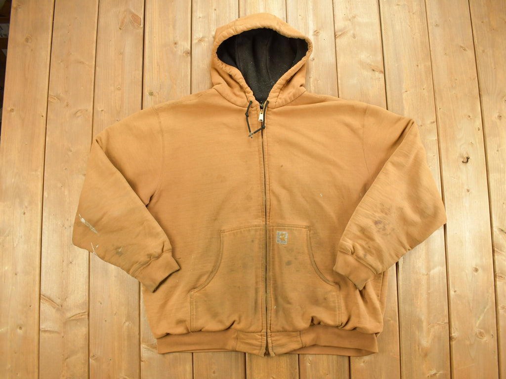 Vintage Heavily Distressed 1990s Carhartt Full Zip Fleece Lined Hoodie Sweatshirt