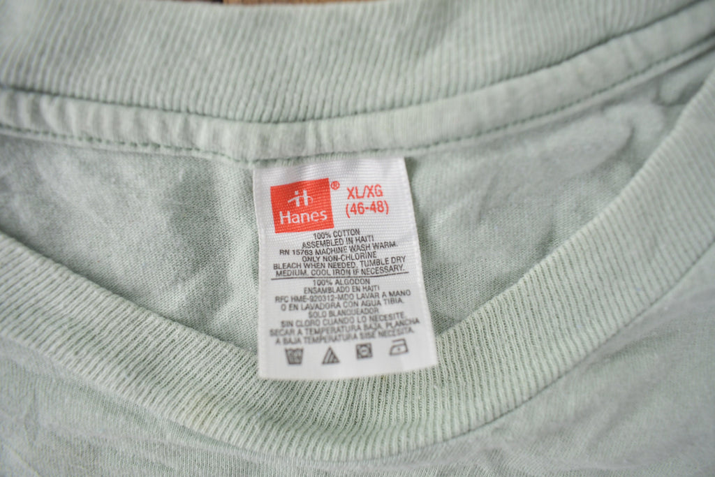Vintage 1990s Single Stitch Hanes Blank Green T Shirt Size XL