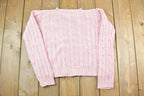 Vintage 1990s Eddie Bauer Pink Cable Knit Crewneck Sweater  90s Crewneck  Made In USA  Preppy Knit