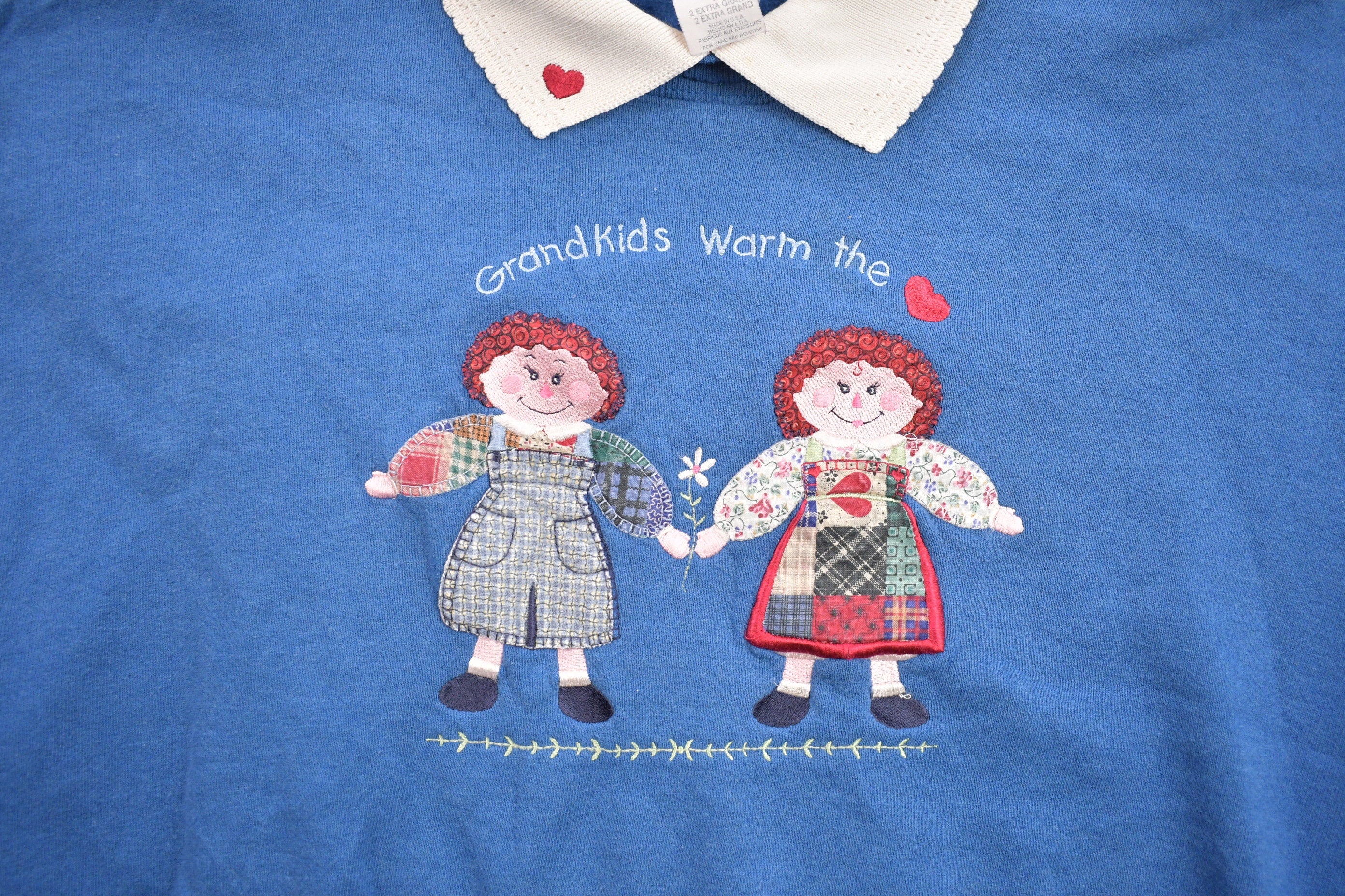 Vintage 1990s Cute Grandparent Embroidered Collared Sweater
