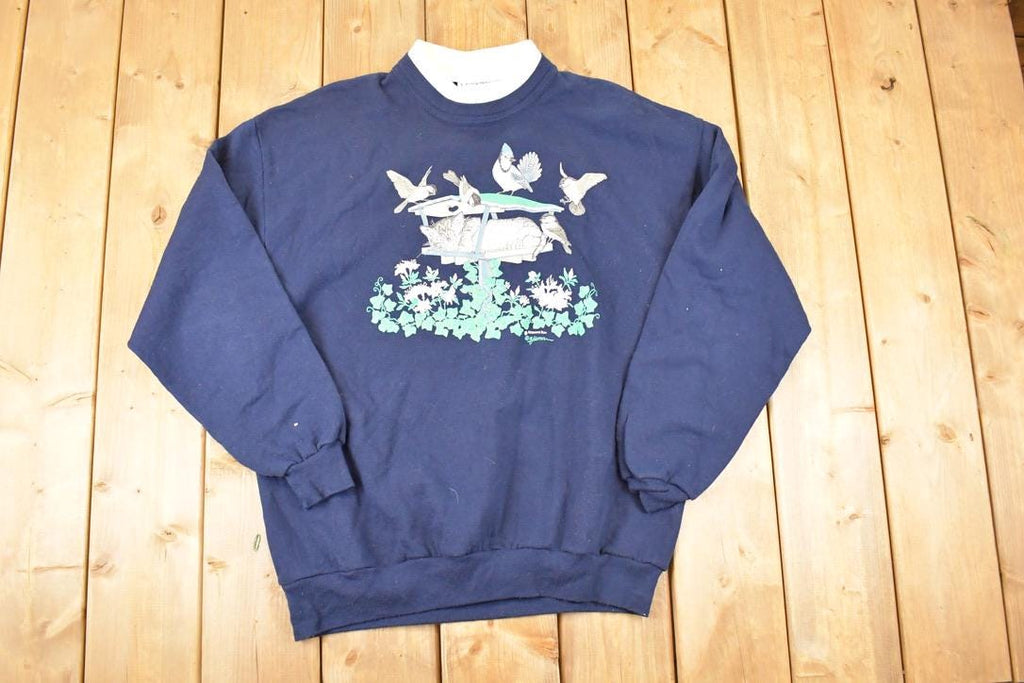 Vintage 1990s Morning Sun Blue Jays Graphic Print Double Collar Crewneck Sweatshirt Women's XXL