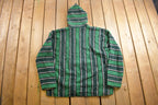 Vintage 1990s Baja Hooded Pullover Striped Knit Poncho Blanket Hoodie