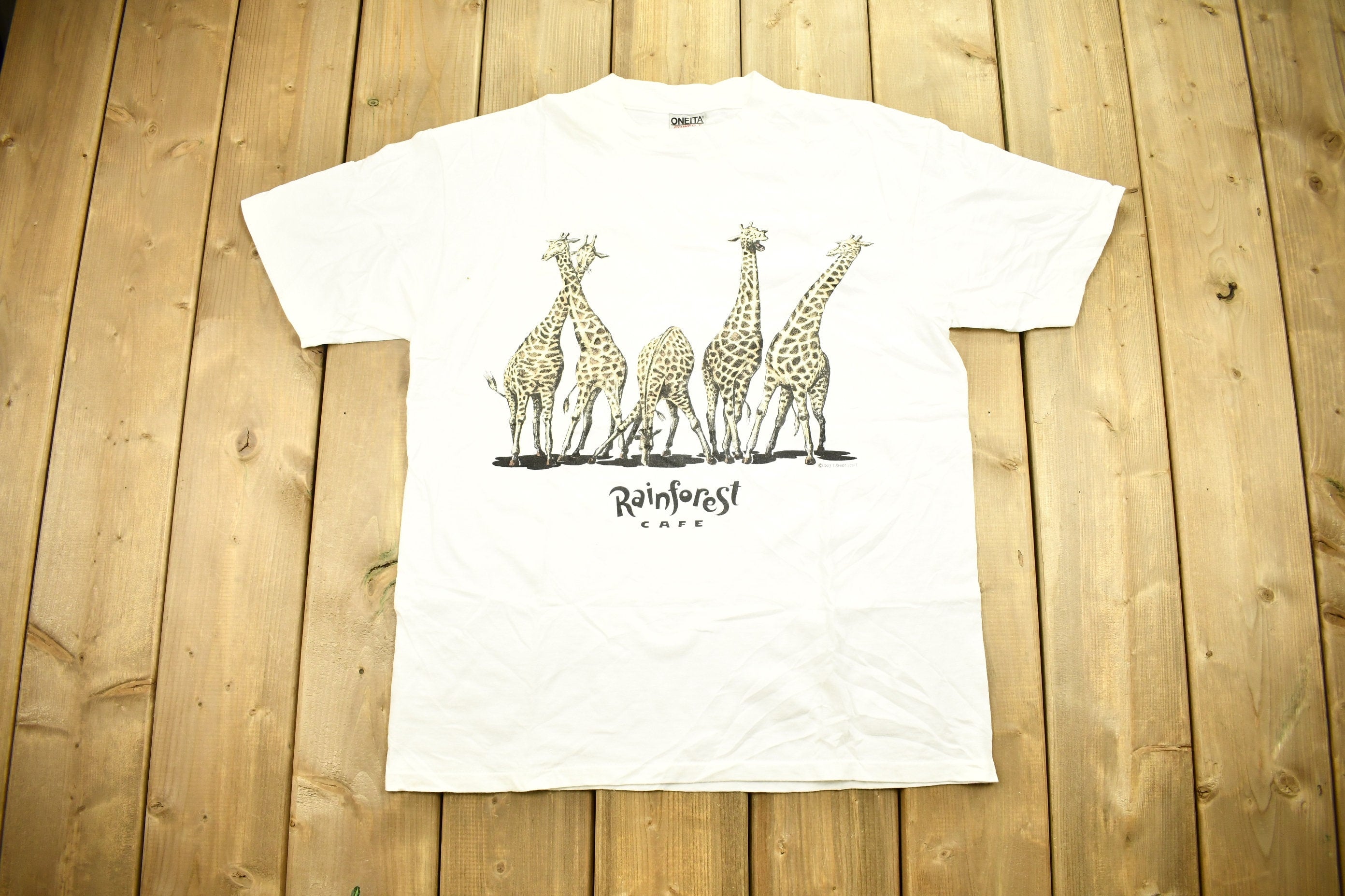 Vintage 1993 Rainforest Café Giraffe Graphic T-Shirt