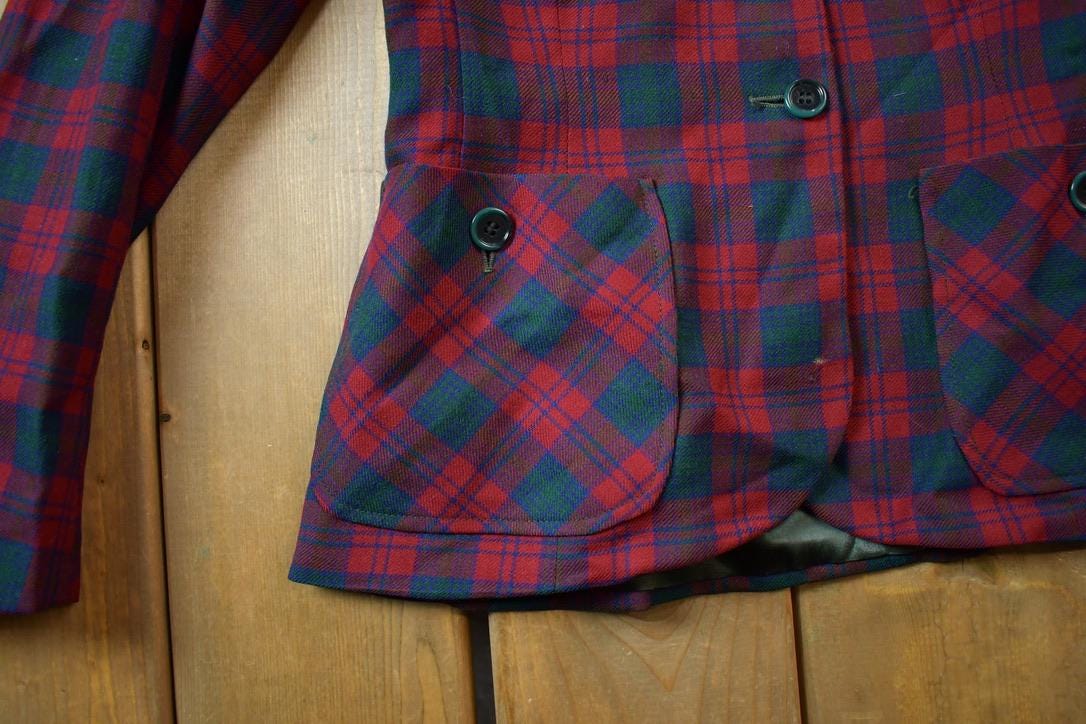 Vintage 1940s Sportcraft 100% Wool Plaid Womens Hunting Active Blazer Made In USA Activewear
