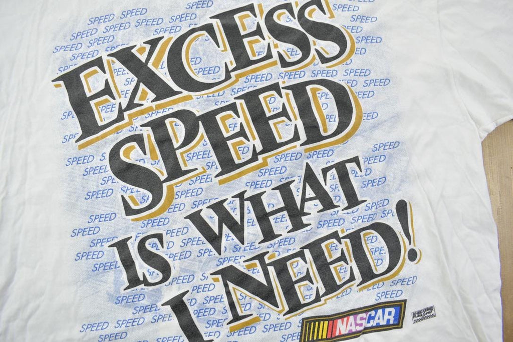 Vintage 1990s Excess Speed Is What you Need NASCAR All Over Print Racing Graphic T-Shirt