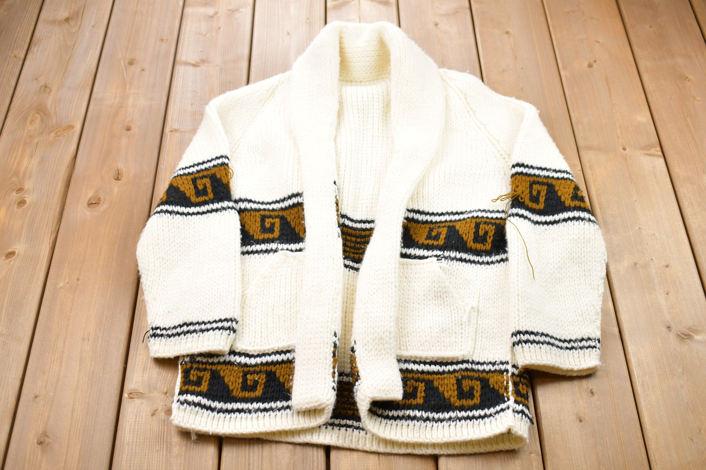 Vintage 1980s Knitted Abstract Print Cardigan Sweater