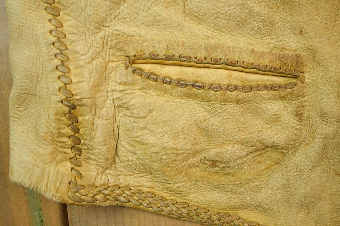 Vintage 1970s Tan Rawhide Leather Vest