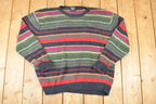 Vintage 1990s Steve & Barry's Striped Knit Crewneck Sweater Mens L
