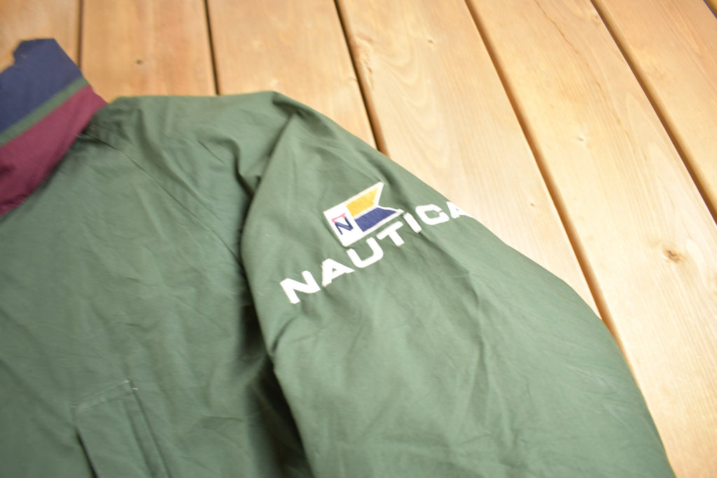 Vintage 1990s Nautica Puffer Jacket Size XL / Embroidered / Parka Jacket / Streetwear / Earth Tones