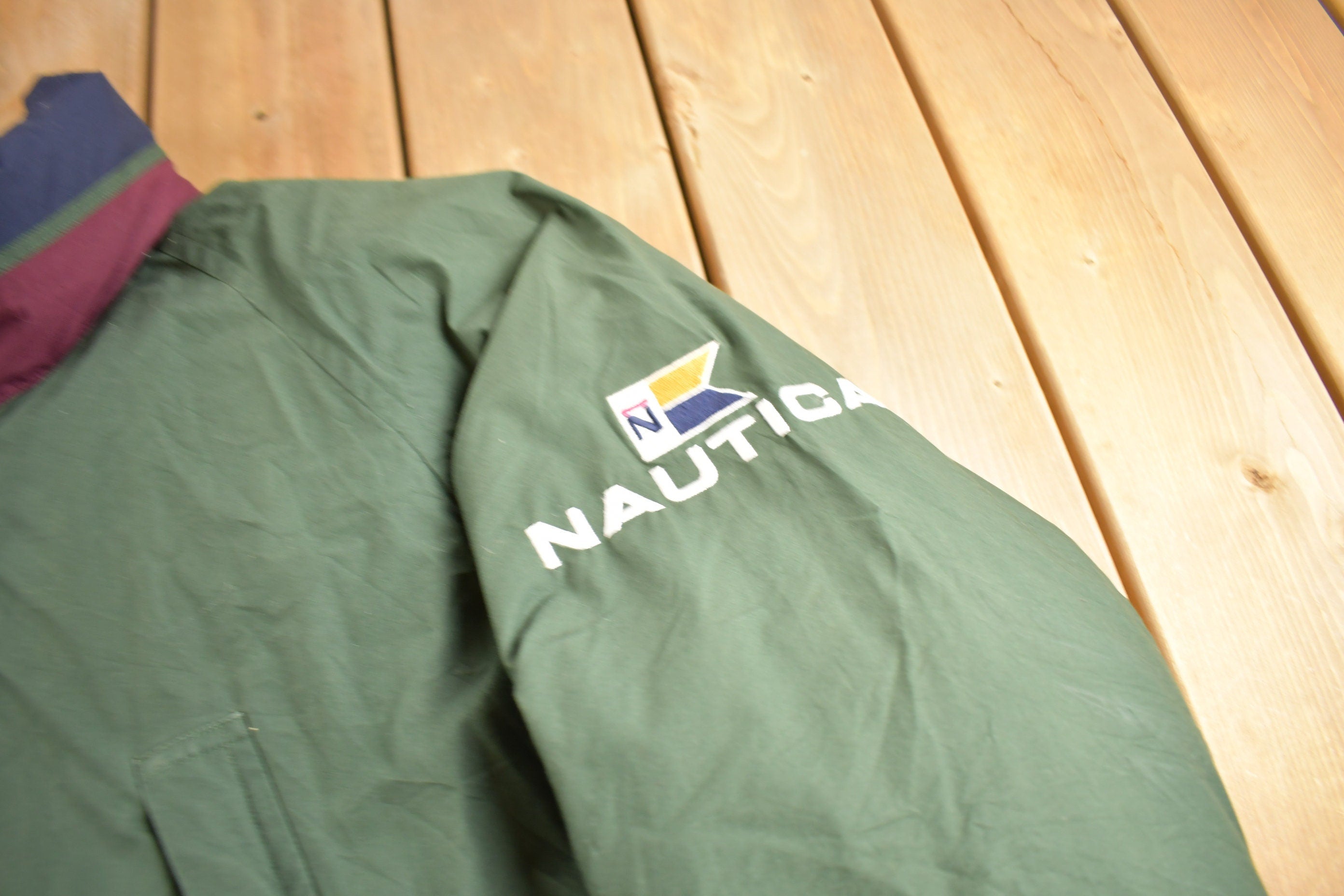 Vintage 1990s Nautica Puffer Jacket Size XL / Embroidered / Parka Jacket / Streetwear / Earth Tones