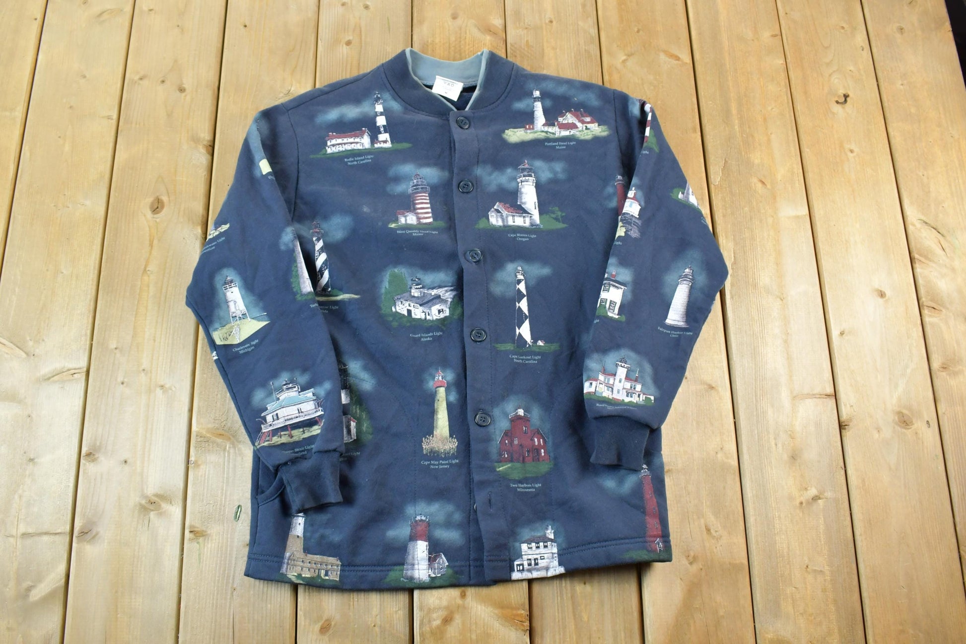 Vintage 1990s Art Unlimited AOP Lighthouses Crewneck Sweatshirt Made In USA Mens L