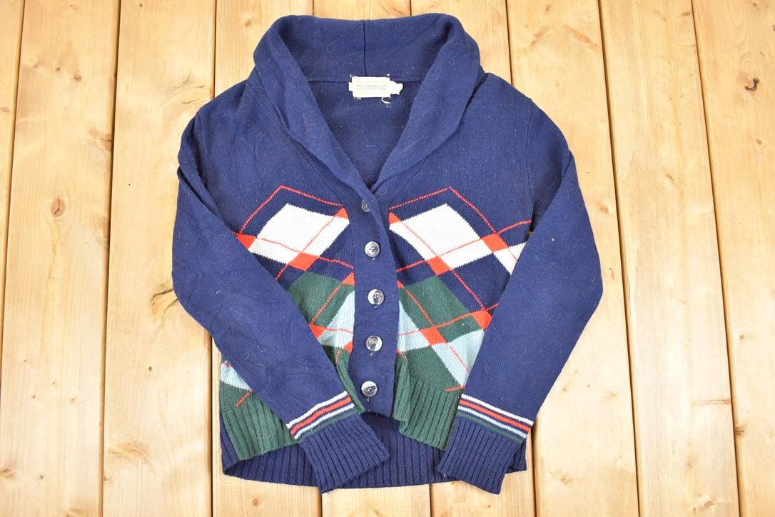 Vintage 1970s The County Seat Abstract Knit Cardigan Sweater Men's S