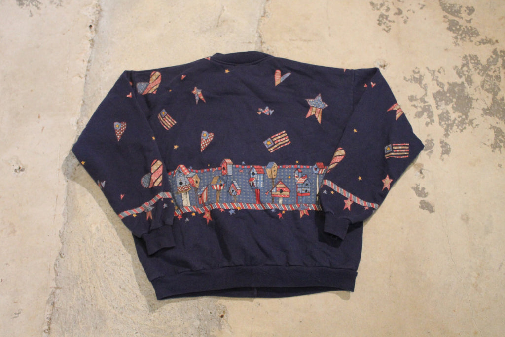 Vintage 1990s Stars And Stripes Flag Graphic Button Up Sweatshirt